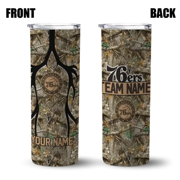personalized philadelphia 76ers antler flow camo skinny tumbler fashion forward.webp