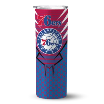 personalized philadelphia 76ers chevron stripes blue skinny tumbler best selling.webp