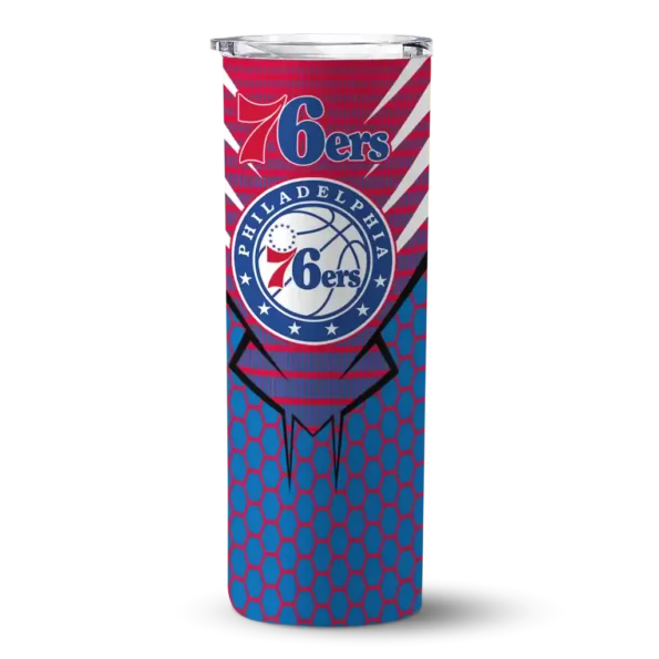 personalized philadelphia 76ers chevron stripes blue skinny tumbler best selling.webp