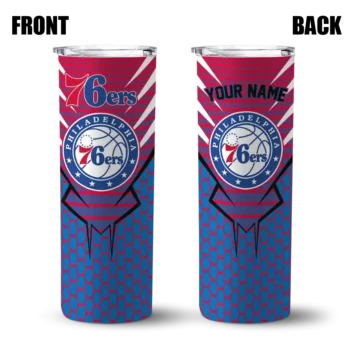personalized philadelphia 76ers chevron stripes blue skinny tumbler fashion forward.webp