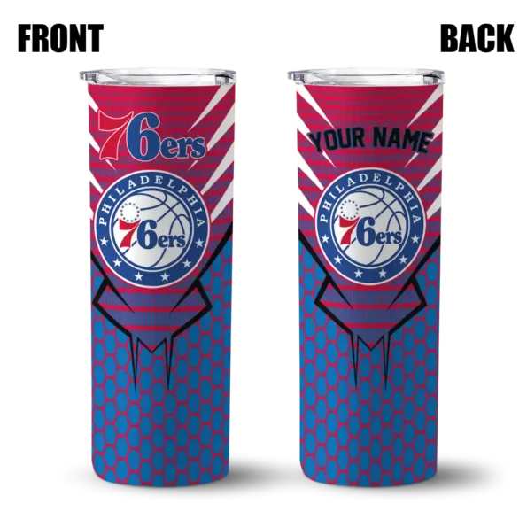 personalized philadelphia 76ers chevron stripes blue skinny tumbler fashion forward.webp
