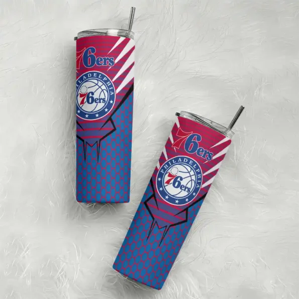 personalized philadelphia 76ers chevron stripes blue skinny tumbler top rated.webp
