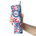 personalized philadelphia 76ers claw marks blue white skinny tumbler best selling 1.webp
