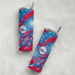 personalized philadelphia 76ers helmet clash blue skinny tumbler best selling 1.webp