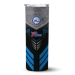 personalized philadelphia 76ers hexagon honeycomb blue black skinny tumbler best selling.webp
