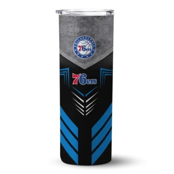 personalized philadelphia 76ers hexagon honeycomb blue black skinny tumbler best selling.webp