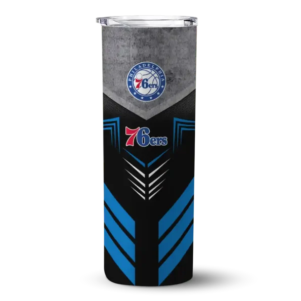 personalized philadelphia 76ers hexagon honeycomb blue black skinny tumbler best selling.webp