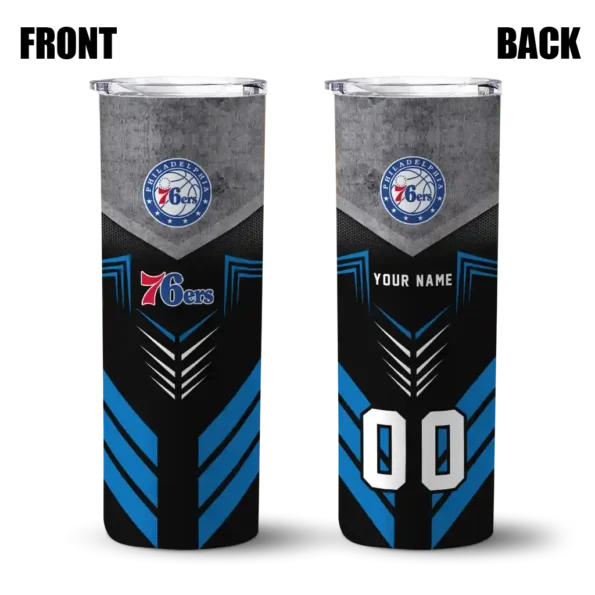personalized philadelphia 76ers hexagon honeycomb blue black skinny tumbler fashion forward.webp