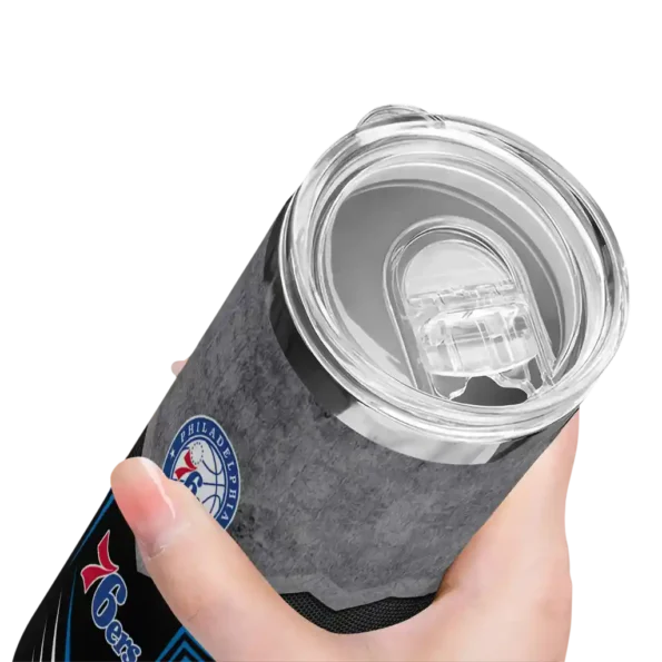 personalized philadelphia 76ers hexagon honeycomb blue black skinny tumbler high quality.webp