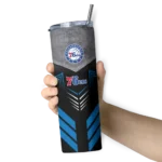 personalized philadelphia 76ers hexagon honeycomb blue black skinny tumbler best selling 1.webp