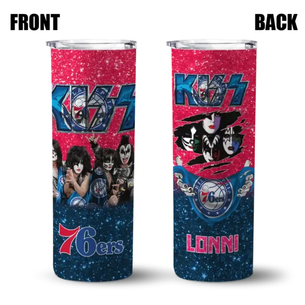 personalized philadelphia 76ers kiss band red skinny tumbler fashion forward.webp