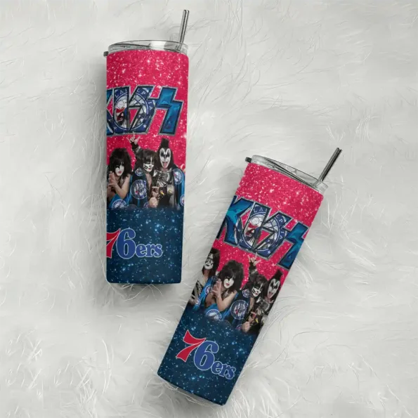 personalized philadelphia 76ers kiss band red skinny tumbler top rated.webp