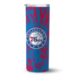 personalized philadelphia 76ers metallic grid blue skinny tumbler best selling.webp