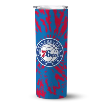 personalized philadelphia 76ers metallic grid blue skinny tumbler best selling.webp