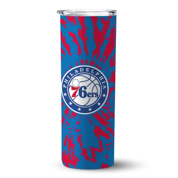 personalized philadelphia 76ers metallic grid blue skinny tumbler best selling.webp