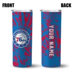personalized philadelphia 76ers metallic grid blue skinny tumbler best selling 1.webp
