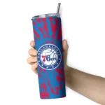 personalized philadelphia 76ers metallic grid blue skinny tumbler best selling 1.webp