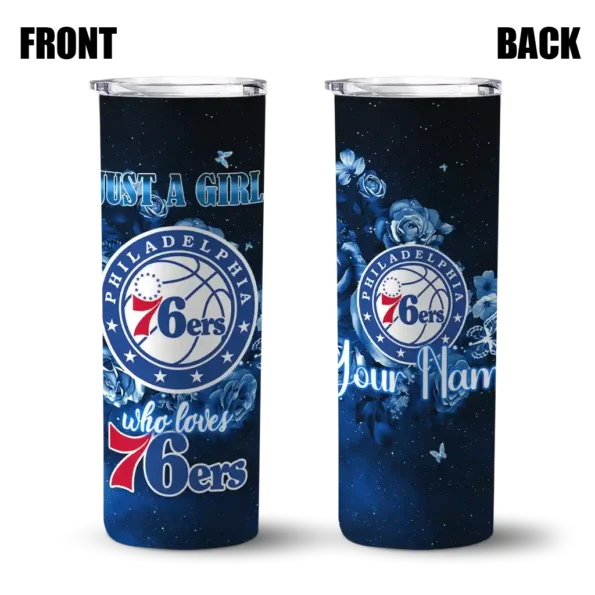 personalized philadelphia 76ers rose romance blue black skinny tumbler fashion forward.webp