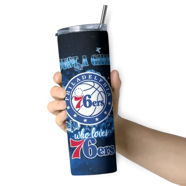personalized philadelphia 76ers rose romance blue black skinny tumbler premium grade.webp
