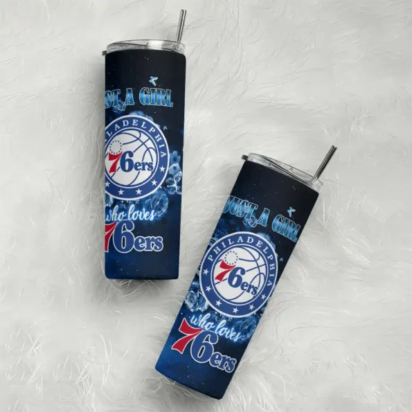 personalized philadelphia 76ers rose romance blue black skinny tumbler top rated.webp