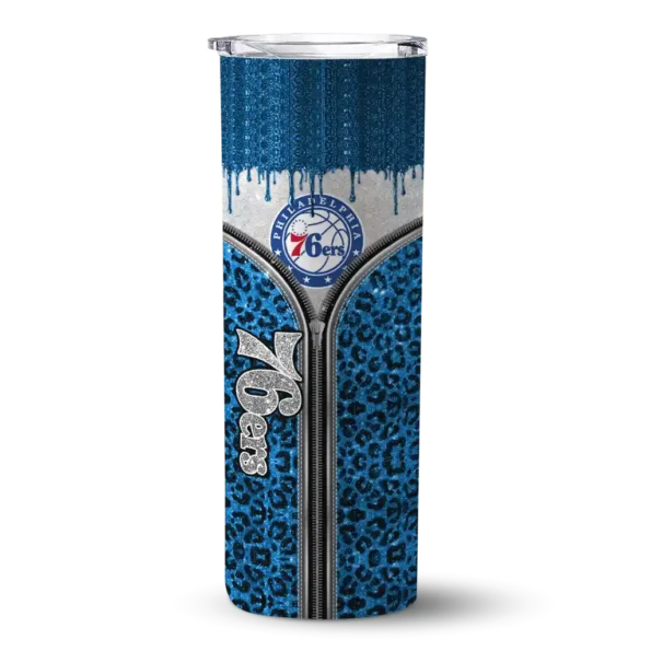 personalized philadelphia 76ers sparkle drip blue skinny tumbler best selling.webp