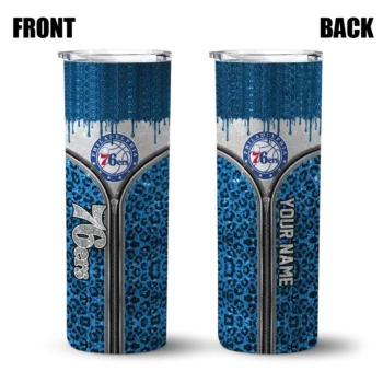 personalized philadelphia 76ers sparkle drip blue skinny tumbler fashion forward.webp