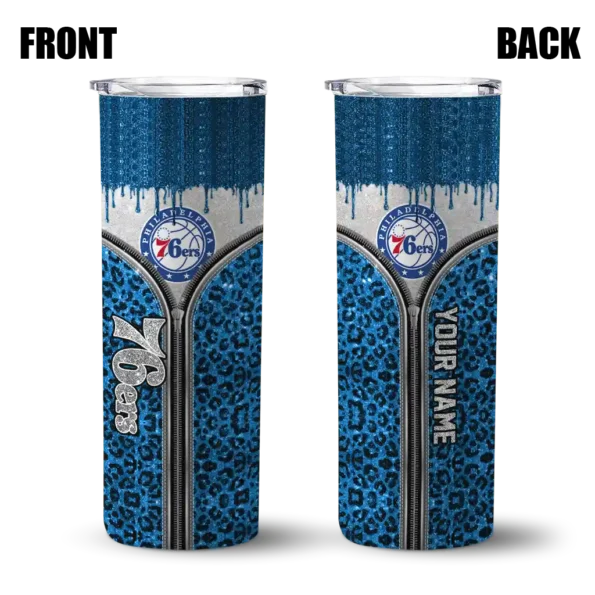 personalized philadelphia 76ers sparkle drip blue skinny tumbler fashion forward.webp