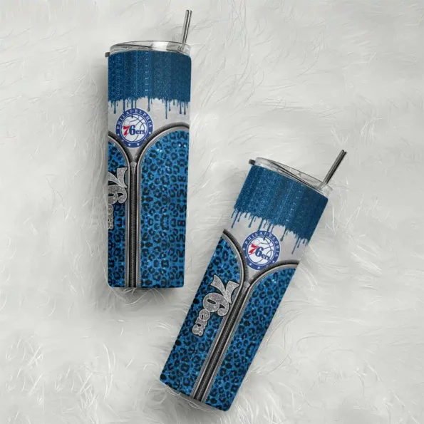 personalized philadelphia 76ers sparkle drip blue skinny tumbler top rated.webp