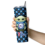 personalized philadelphia 76ers yoda cozy blue black skinny tumbler best selling 1.webp