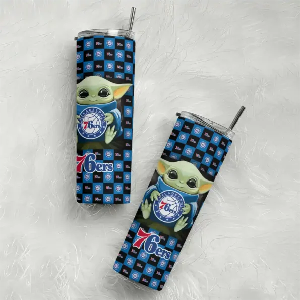 personalized philadelphia 76ers yoda cozy blue black skinny tumbler top rated.webp