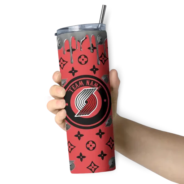 personalized portland trail blazers camo streak red skinny tumbler premium grade.webp