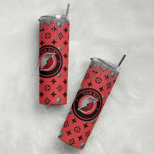 personalized portland trail blazers camo streak red skinny tumbler top rated.webp