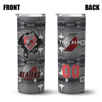 personalized portland trail blazers chevron v red gray skinny tumbler fashion forward.webp