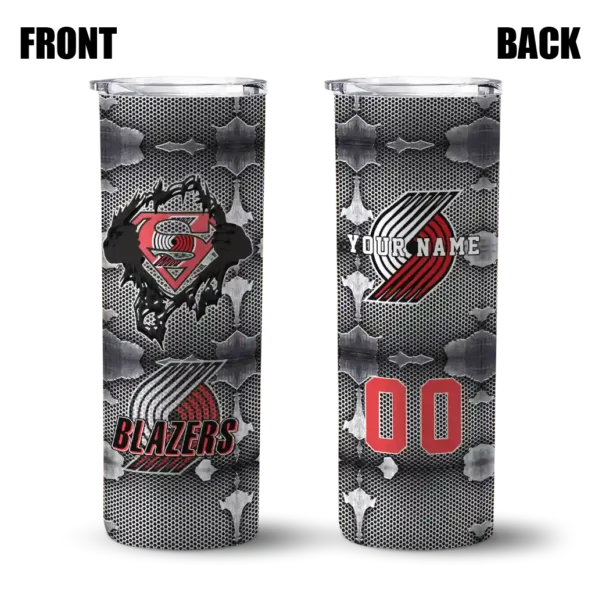 personalized portland trail blazers chevron v red gray skinny tumbler fashion forward.webp