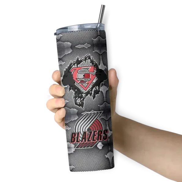 personalized portland trail blazers chevron v red gray skinny tumbler premium grade.webp