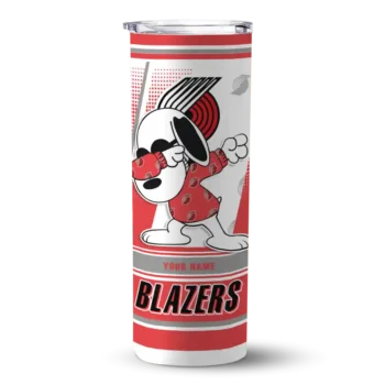 personalized portland trail blazers snoopy dog red white skinny tumbler best selling 1.webp
