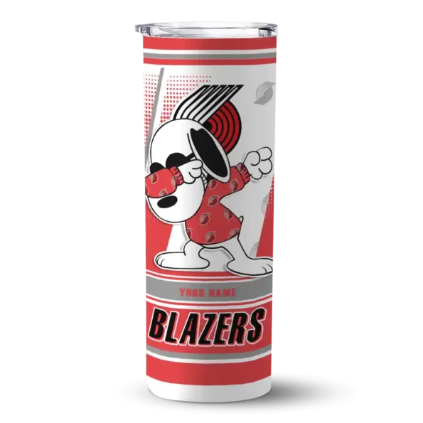 personalized portland trail blazers snoopy dog red white skinny tumbler best selling 1.webp