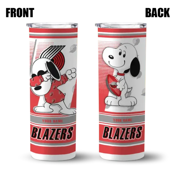 personalized portland trail blazers snoopy dog red white skinny tumbler fashion forward.webp