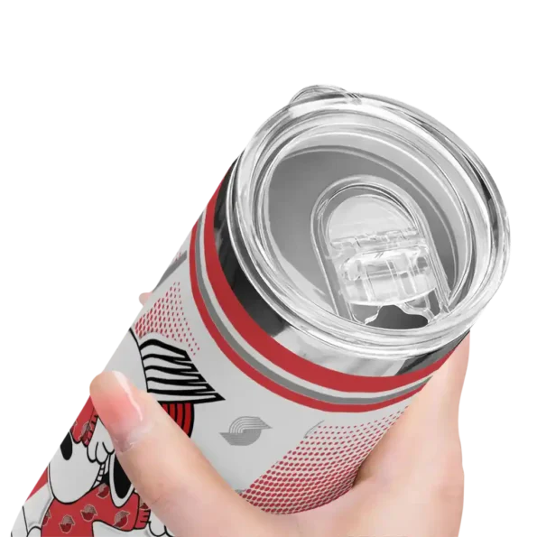 personalized portland trail blazers snoopy dog red white skinny tumbler high quality.webp