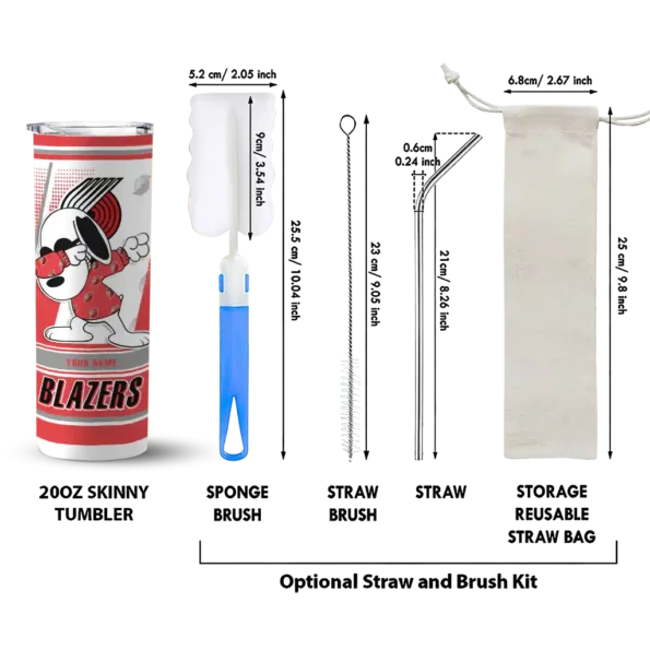 personalized portland trail blazers snoopy dog red white skinny tumbler new arrival.webp