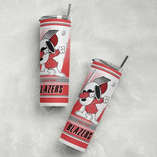 personalized portland trail blazers snoopy dog red white skinny tumbler top rated.webp