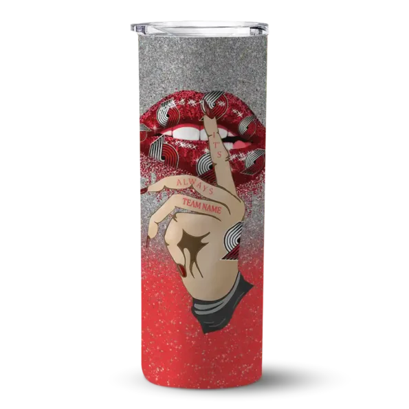 personalized portland trail blazers sparkle lips red skinny tumbler best selling 1.webp