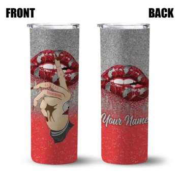 personalized portland trail blazers sparkle lips red skinny tumbler fashion forward.webp