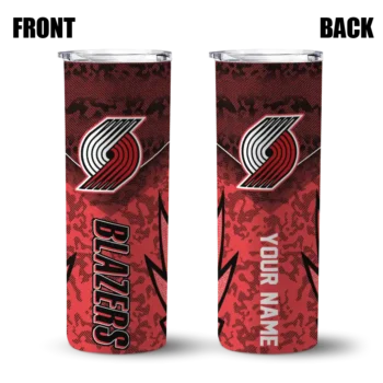 personalized portland trail blazers spiral burst print red skinny tumbler fashion forward.webp