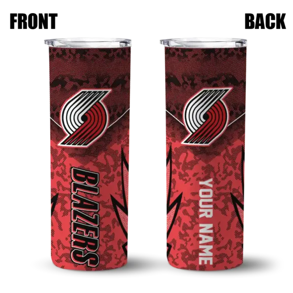 personalized portland trail blazers spiral burst print red skinny tumbler fashion forward.webp