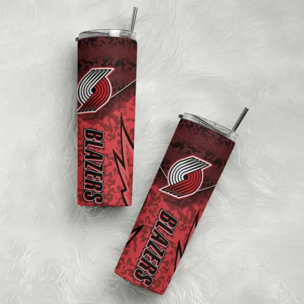 personalized portland trail blazers spiral burst print red skinny tumbler top rated.webp