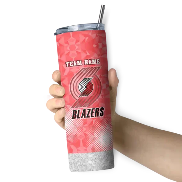 personalized portland trail blazers starburst tiles red skinny tumbler premium grade.webp