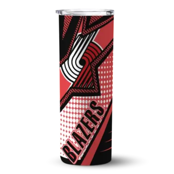 personalized portland trail blazers web stripes red white skinny tumbler best selling 1.webp