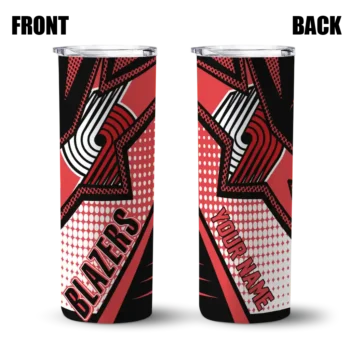 personalized portland trail blazers web stripes red white skinny tumbler fashion forward.webp
