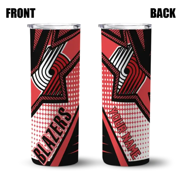 personalized portland trail blazers web stripes red white skinny tumbler fashion forward.webp